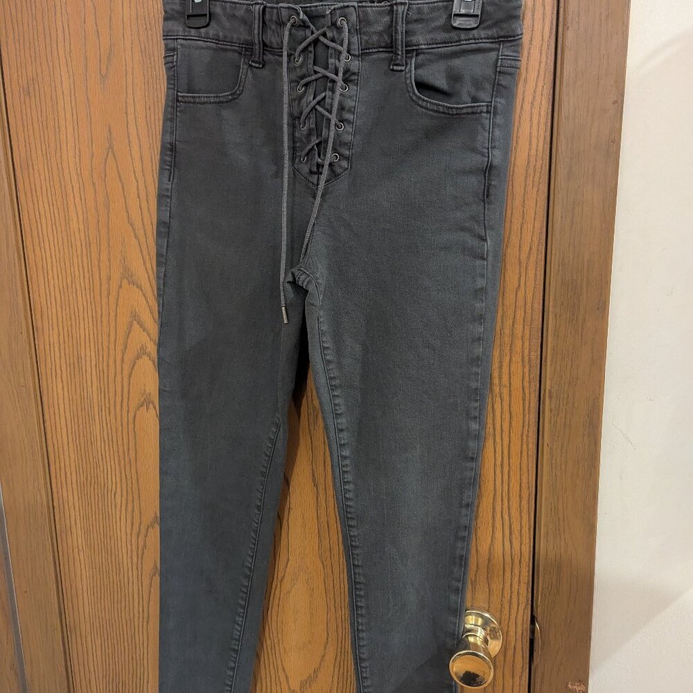 American Eagle Super Stretch Super High Rise Jegging Lace Up Jeans Gray- 4 Short